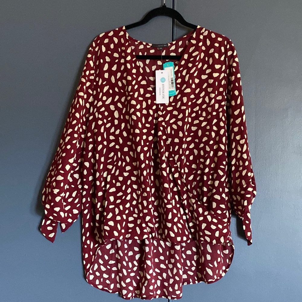 West Kei Allan Surplice Tie Sleeve High Low Blouse
